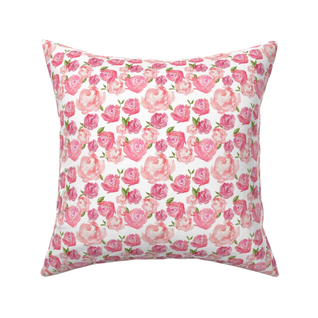 Watercolor Floral - Pink Pillow, Woven, White, 16x16, Double Sided, Pink