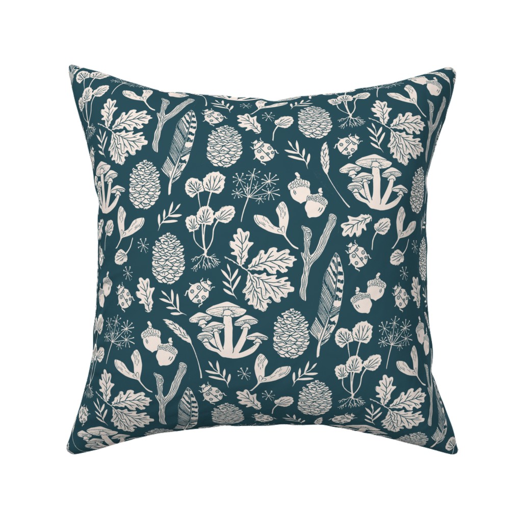 Nature Walk in Autumn - Blue and Cream Pillow, Woven, White, 16x16, Double Sided, Blue