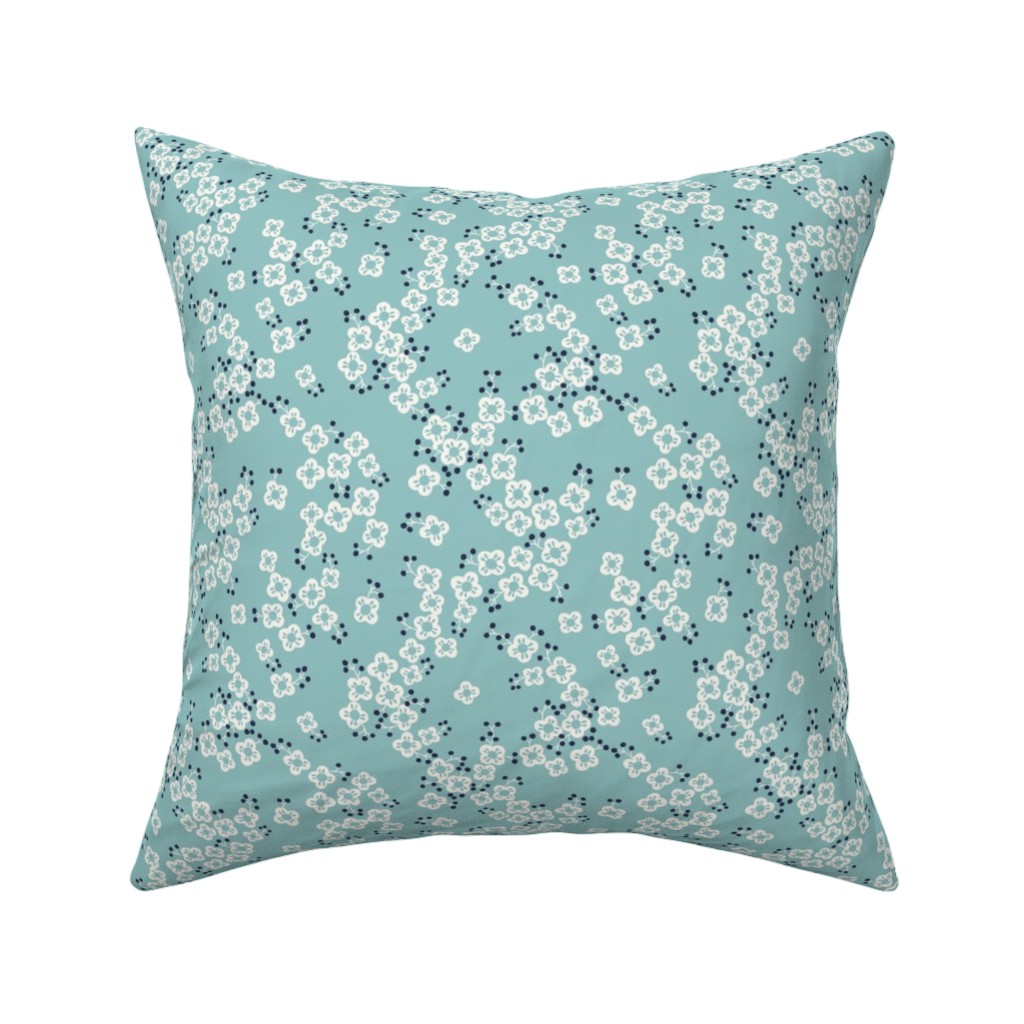 Japanese Blossom - Blue Pillow, Woven, White, 16x16, Double Sided, Blue, True Blue