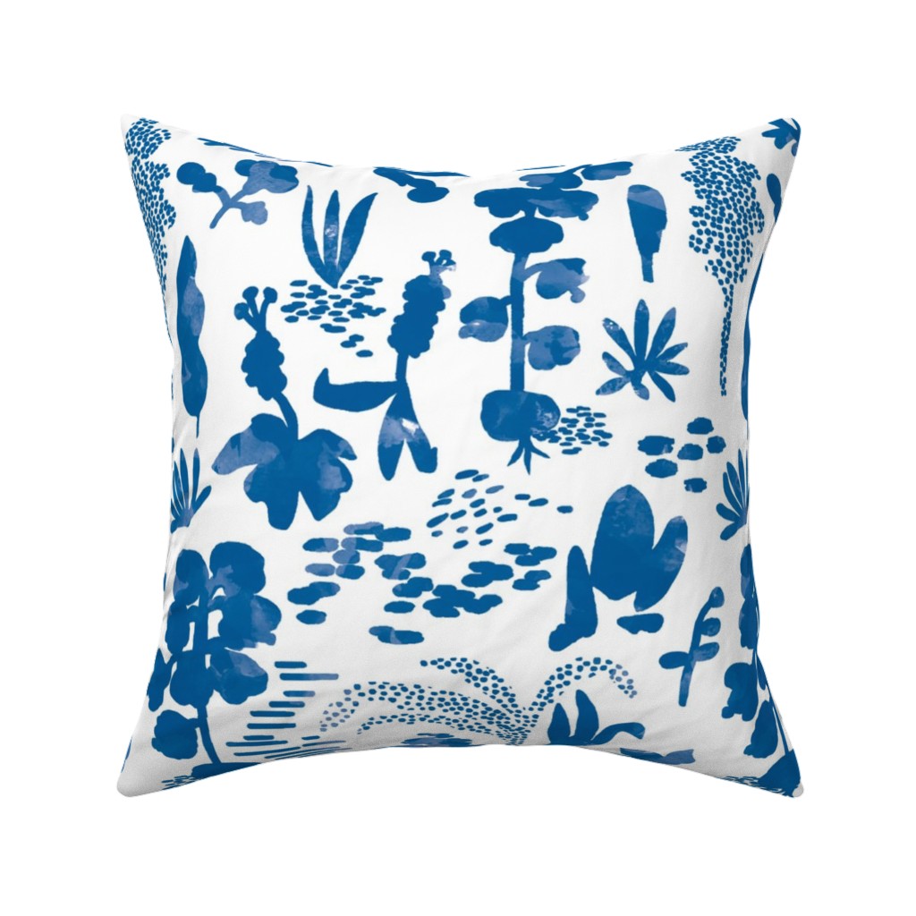 Blue and White Garden Pillow, Woven, White, 16x16, Double Sided, Blue