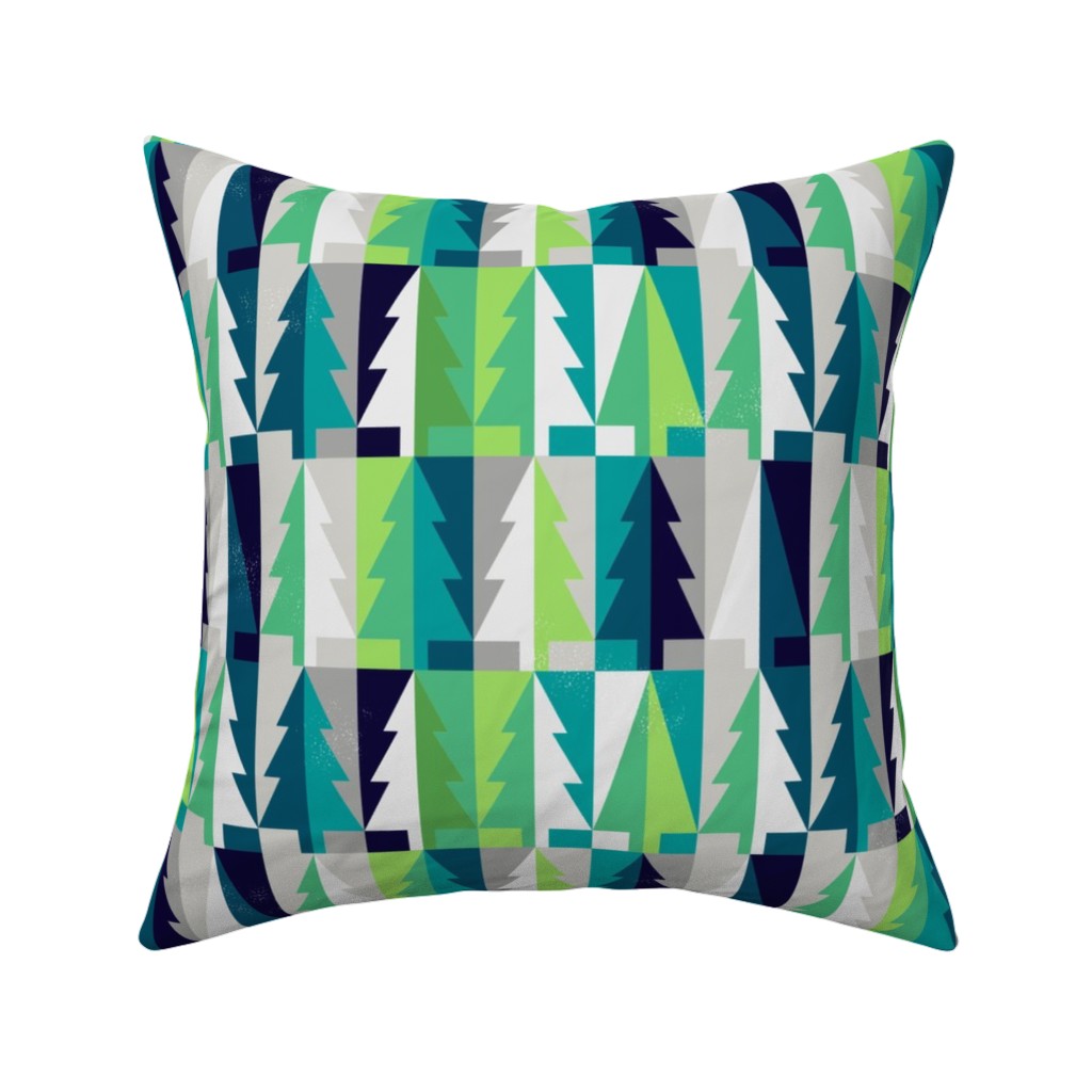 Winter Pine Tree Forest - Green Pillow, Woven, White, 16x16, Double Sided, Green, Classic Green