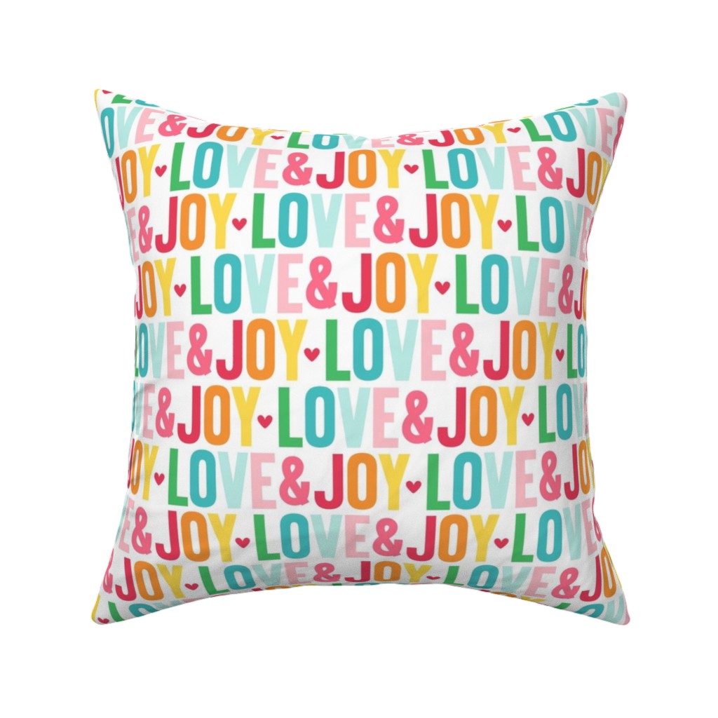 Love and Joy Colorful Christmas Pillow, Woven, White, 16x16, Double Sided, Multicolor