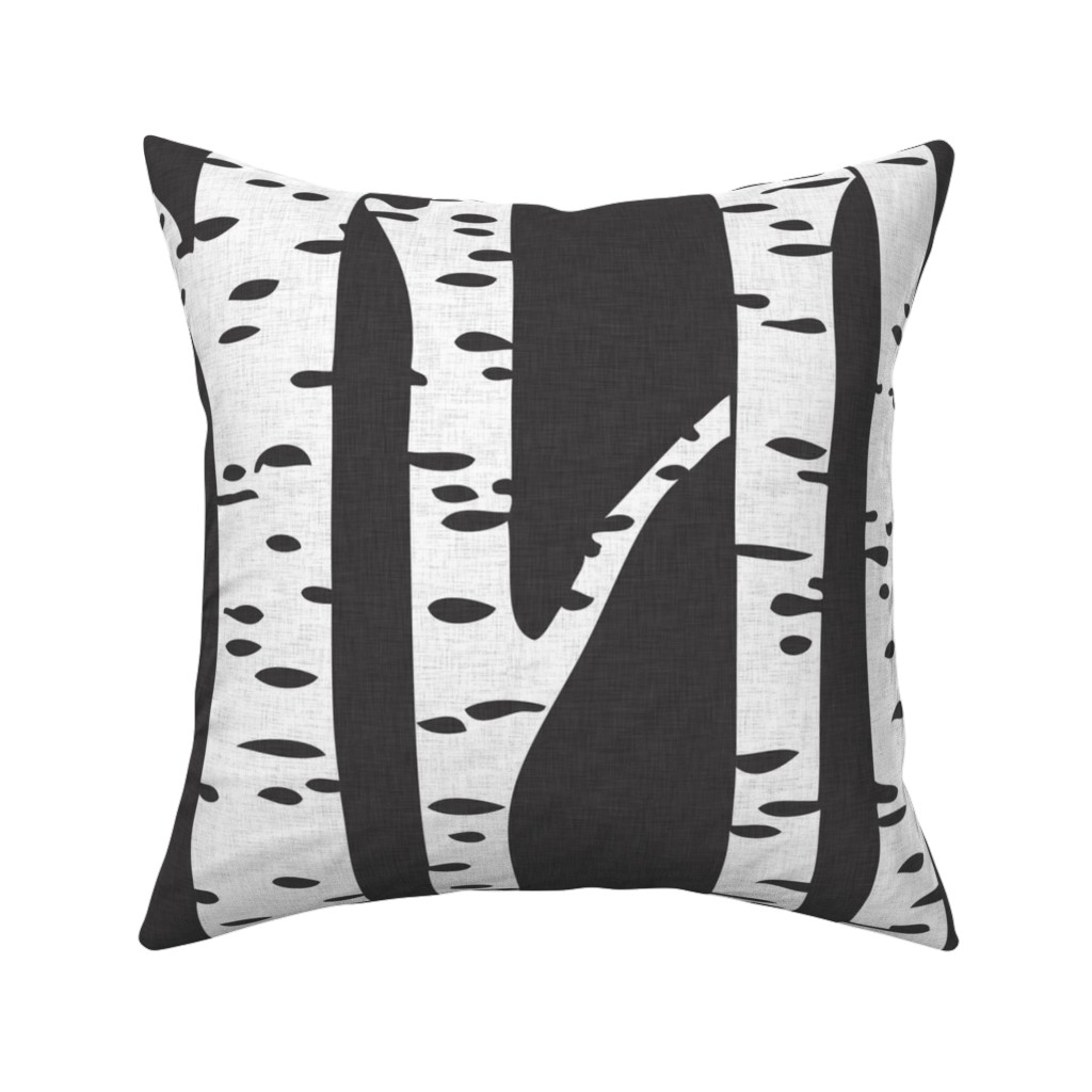 Birch - Black Pillow, Woven, White, 16x16, Double Sided, Gray