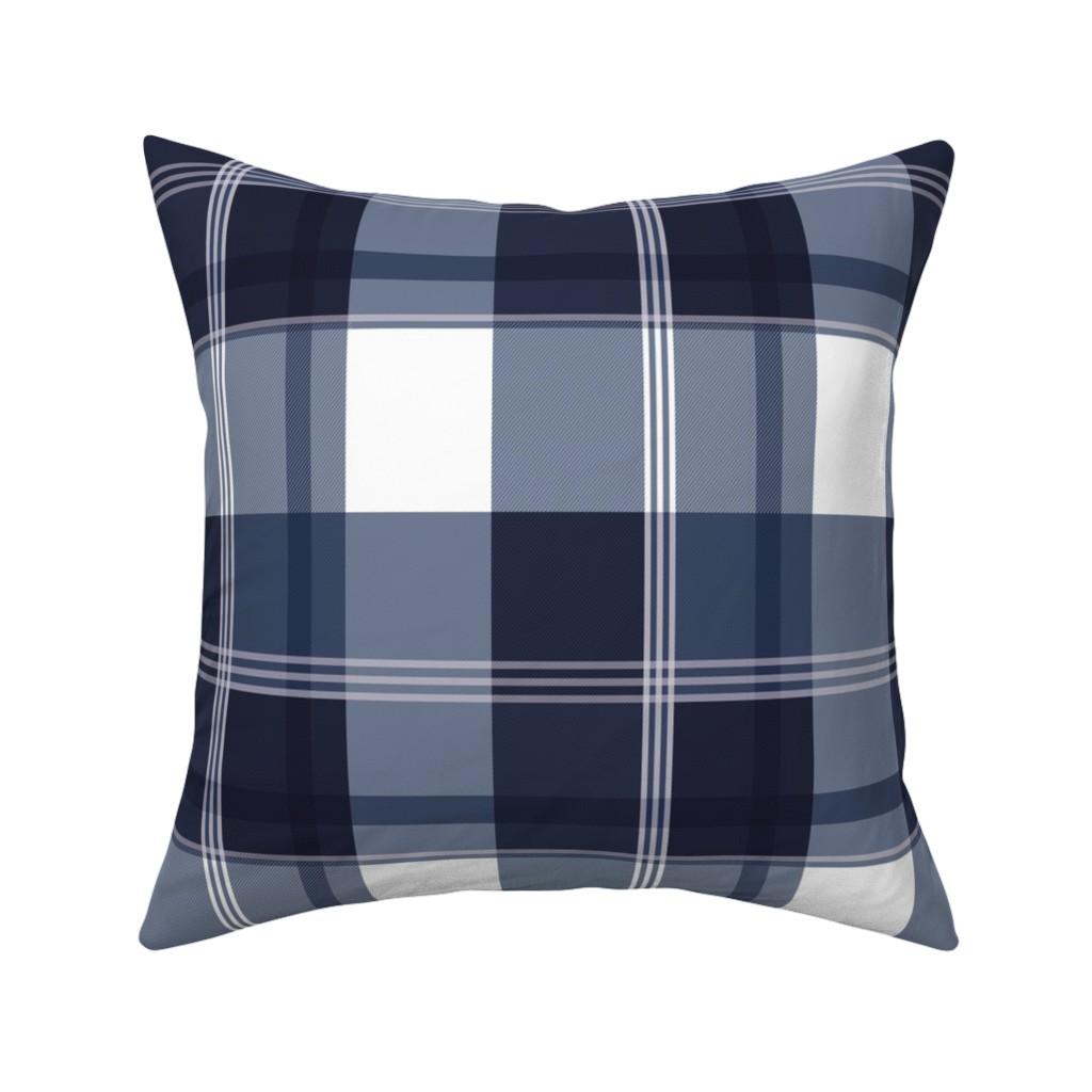 Navy Blue Plaid Pillow, Woven, White, 16x16, Double Sided, Blue, True Blue