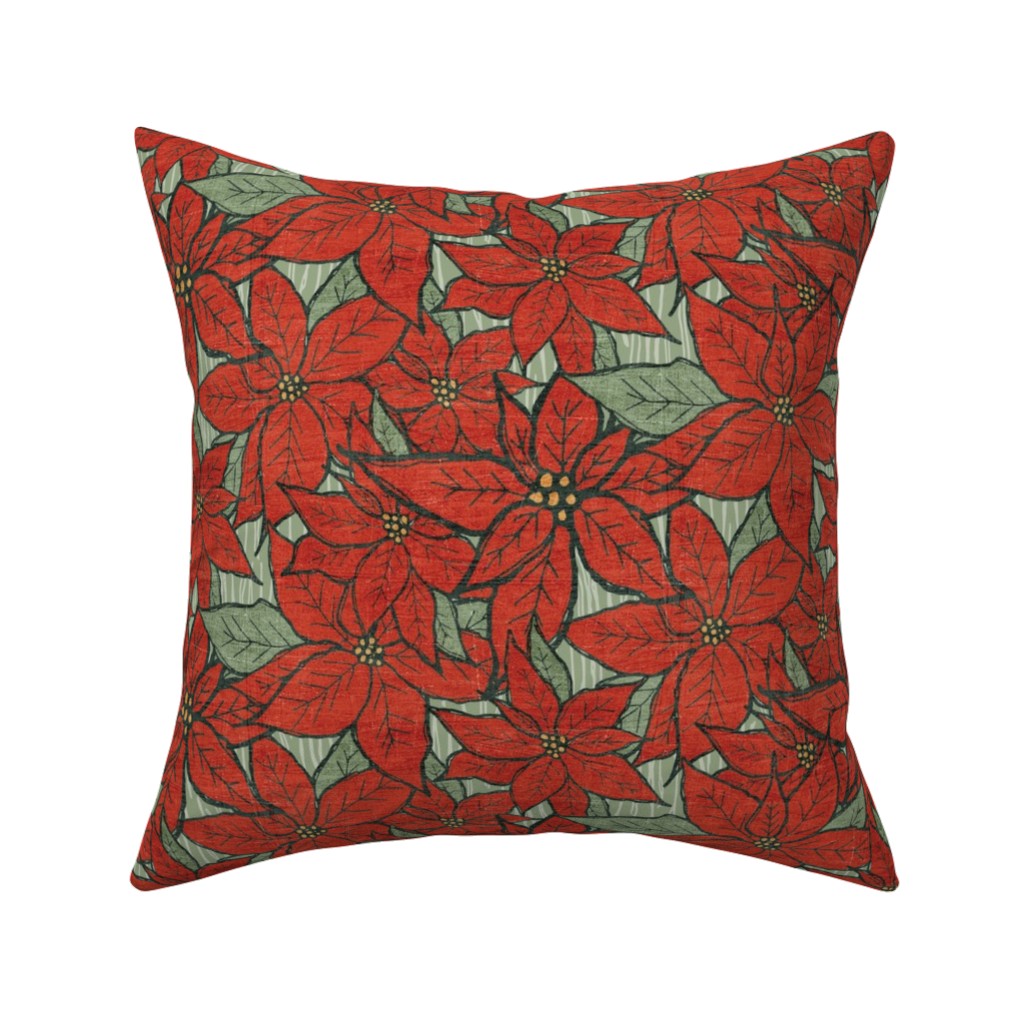 Wild Poinsettias Pillow, Woven, White, 16x16, Double Sided, Red