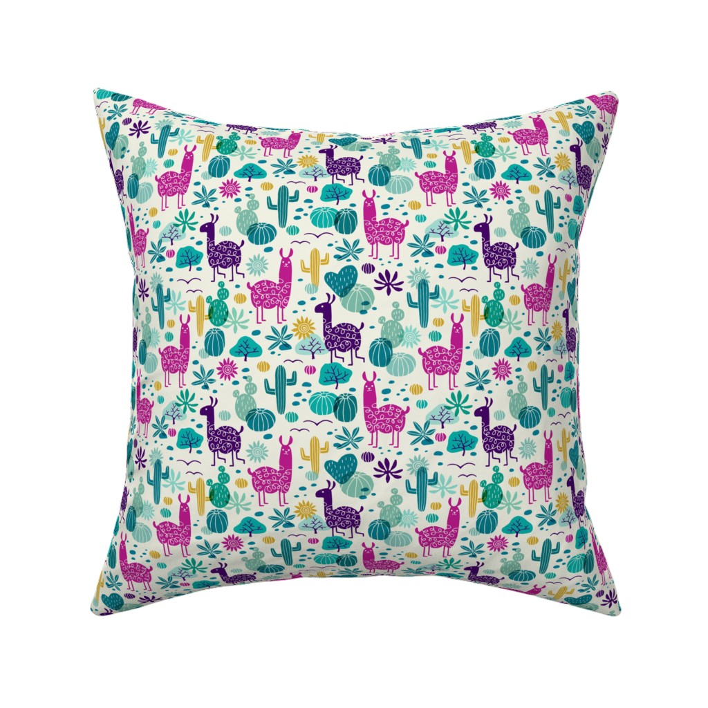 Llamas in the Desert - Multicolor Pillow, Woven, White, 16x16, Double Sided, Multicolor