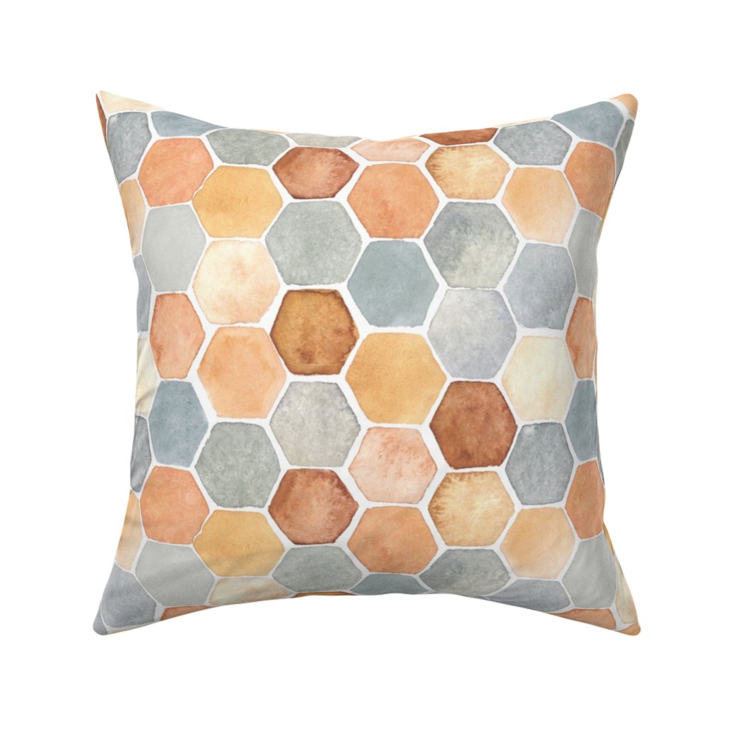Hexagon - Warm Pillow, Woven, White, 16x16, Double Sided, Multicolor