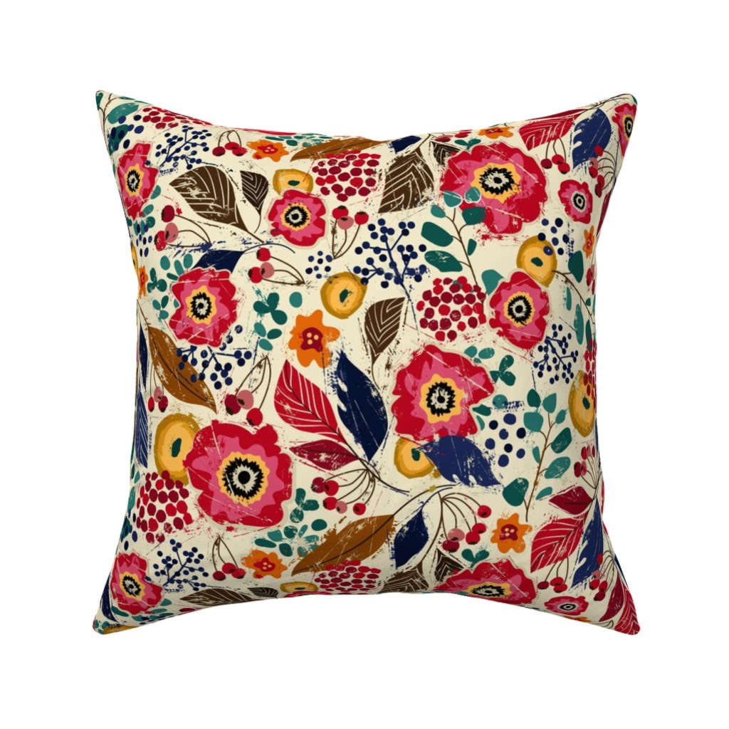 Botanical Block Print Pillow, Woven, White, 16x16, Double Sided, Multicolor
