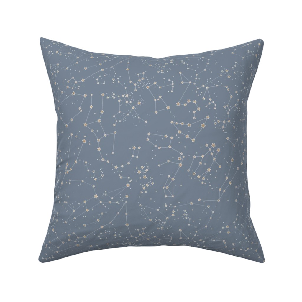 Constellations - Grey With Gold Stars Pillow, Woven, White, 16x16, Double Sided, Gray, Gray