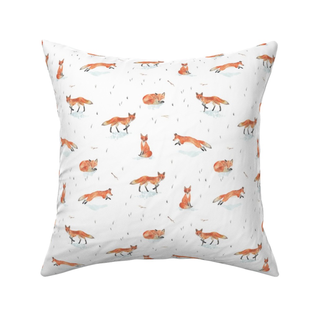 Winter Fox Pillow, Woven, White, 16x16, Double Sided, Orange, Orange