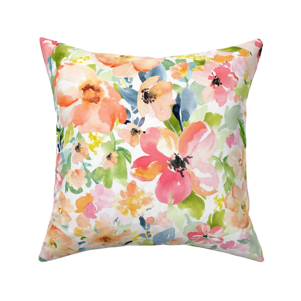 Floral Love Print Pillow, Woven, White, 16x16, Double Sided, Multicolor