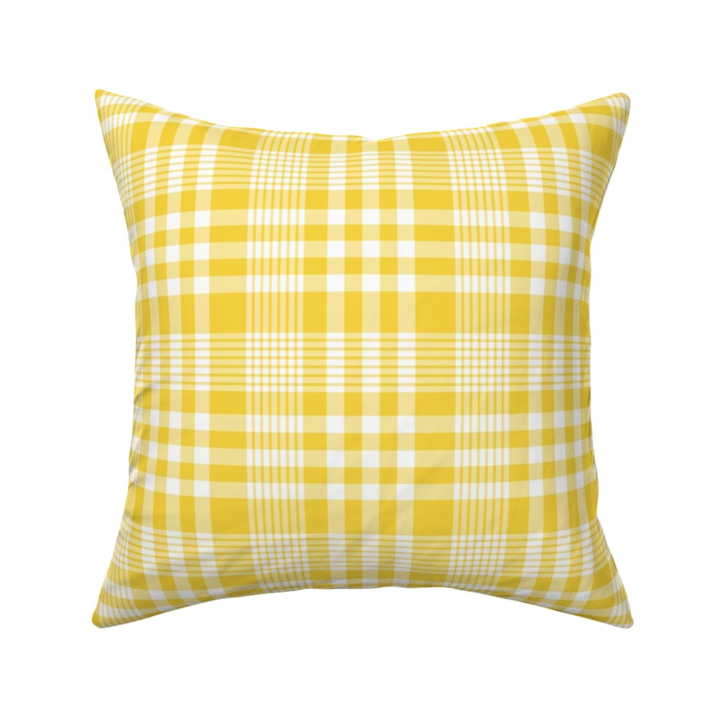 Plaid Pattern Pillow, Woven, White, 16x16, Double Sided, Yellow