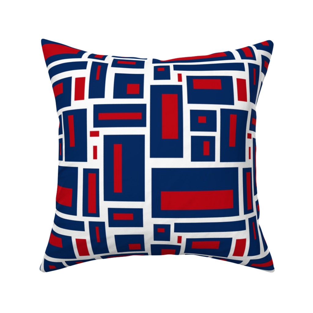 Geometric Rectangles in Red, White and Blue Pillow, Woven, White, 16x16, Double Sided, Blue