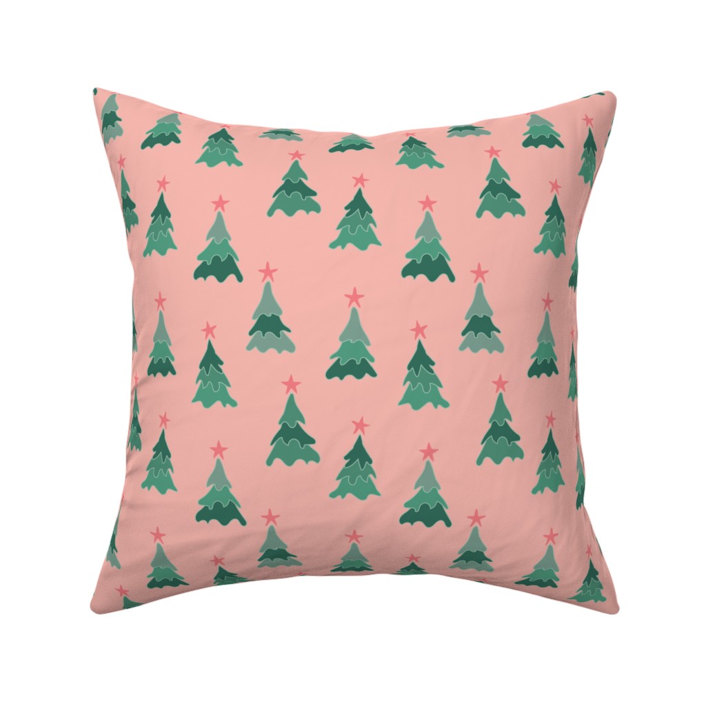 Modern Christmas Trees Pillow, Woven, White, 16x16, Double Sided, Pink