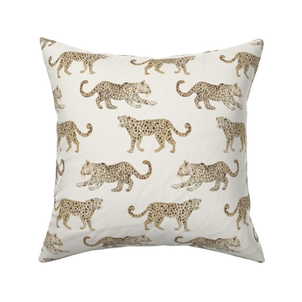 Leopard Parade Pillow, Woven, White, 16x16, Double Sided, Beige