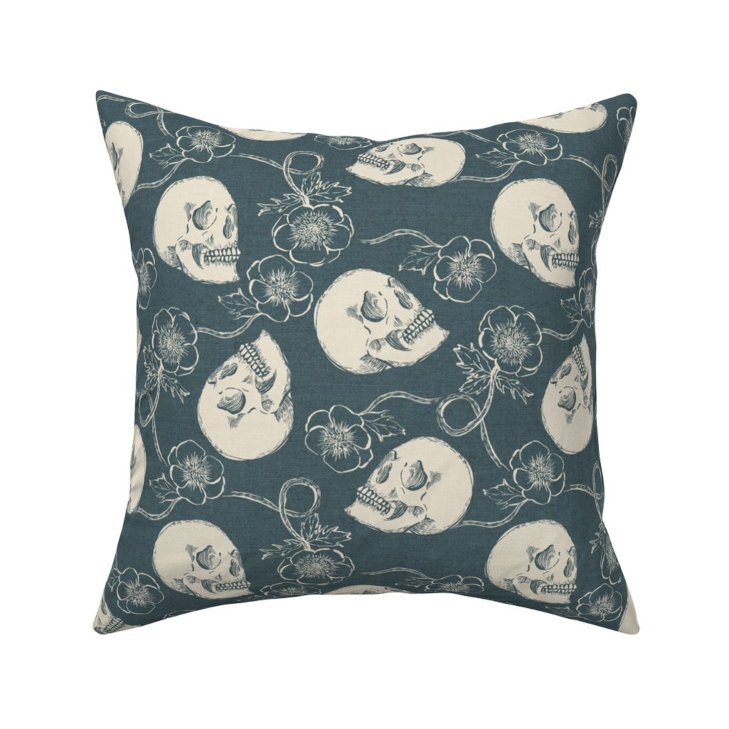 Skulls and Anemones - Grey Pillow, Woven, White, 16x16, Double Sided, Gray, Gray