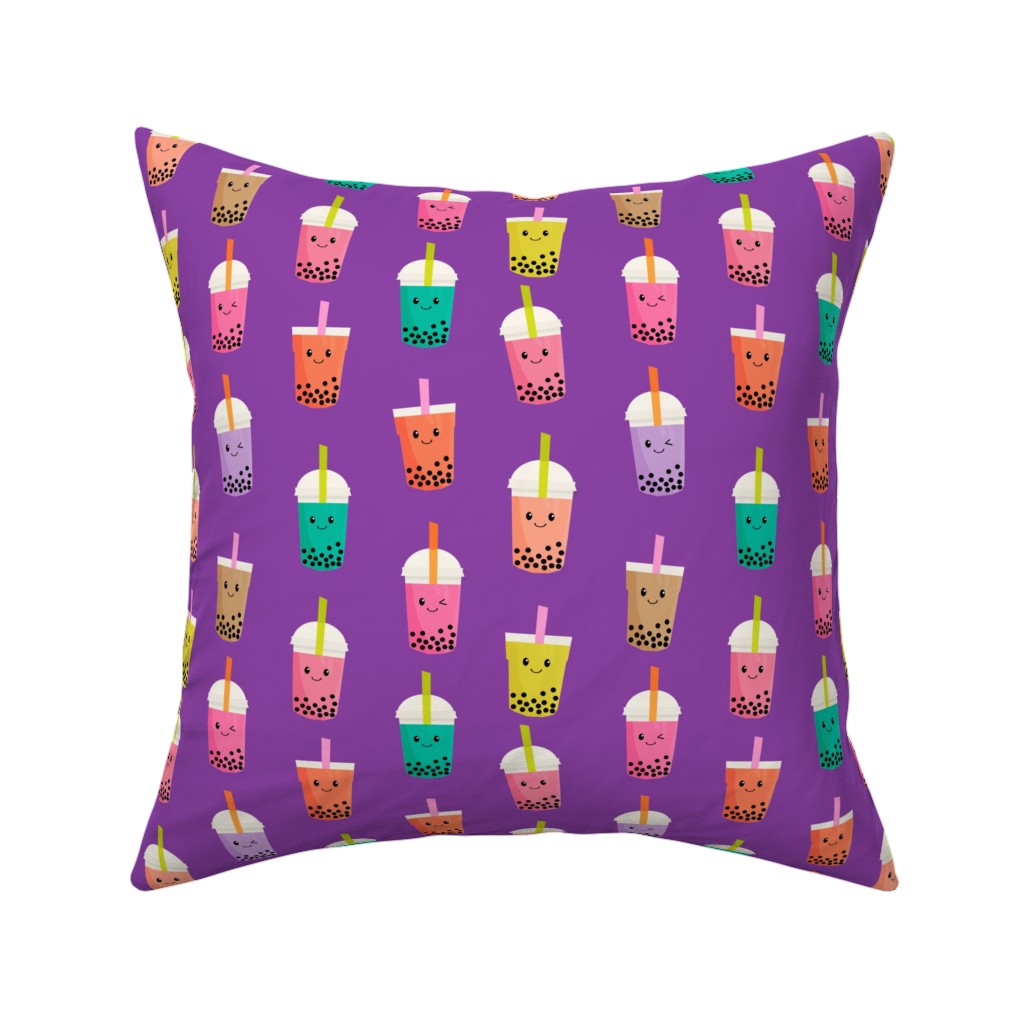 Boba Tea Pillow, Woven, White, 16x16, Double Sided, Purple, Lupin