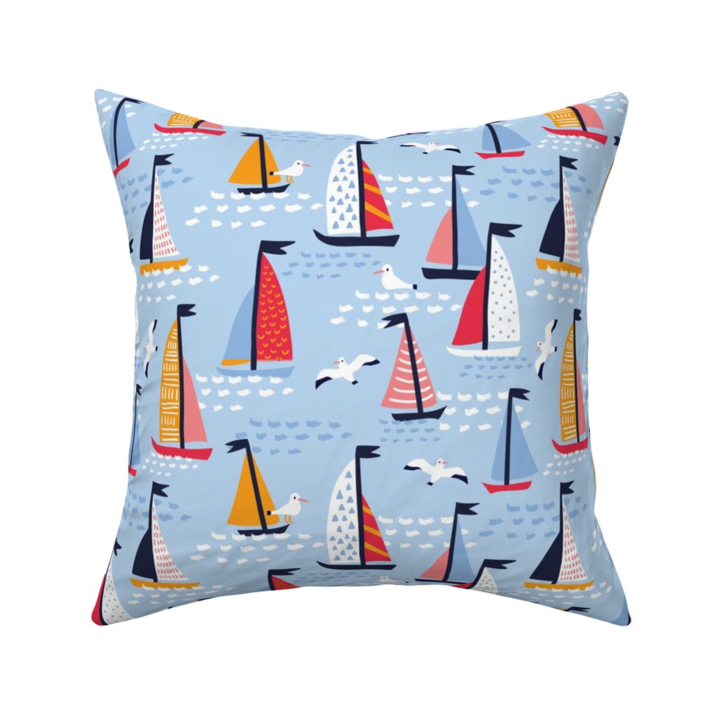 Regatta Pillow, Woven, White, 16x16, Double Sided, Blue, True Blue