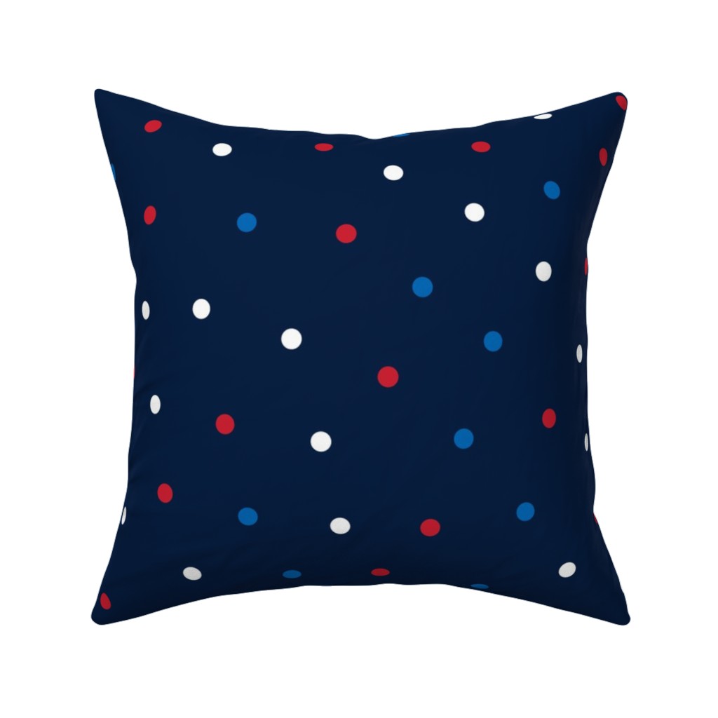 Mixed Polka Dots - Red White and Royal on Navy Blue Pillow, Woven, White, 16x16, Double Sided, Blue