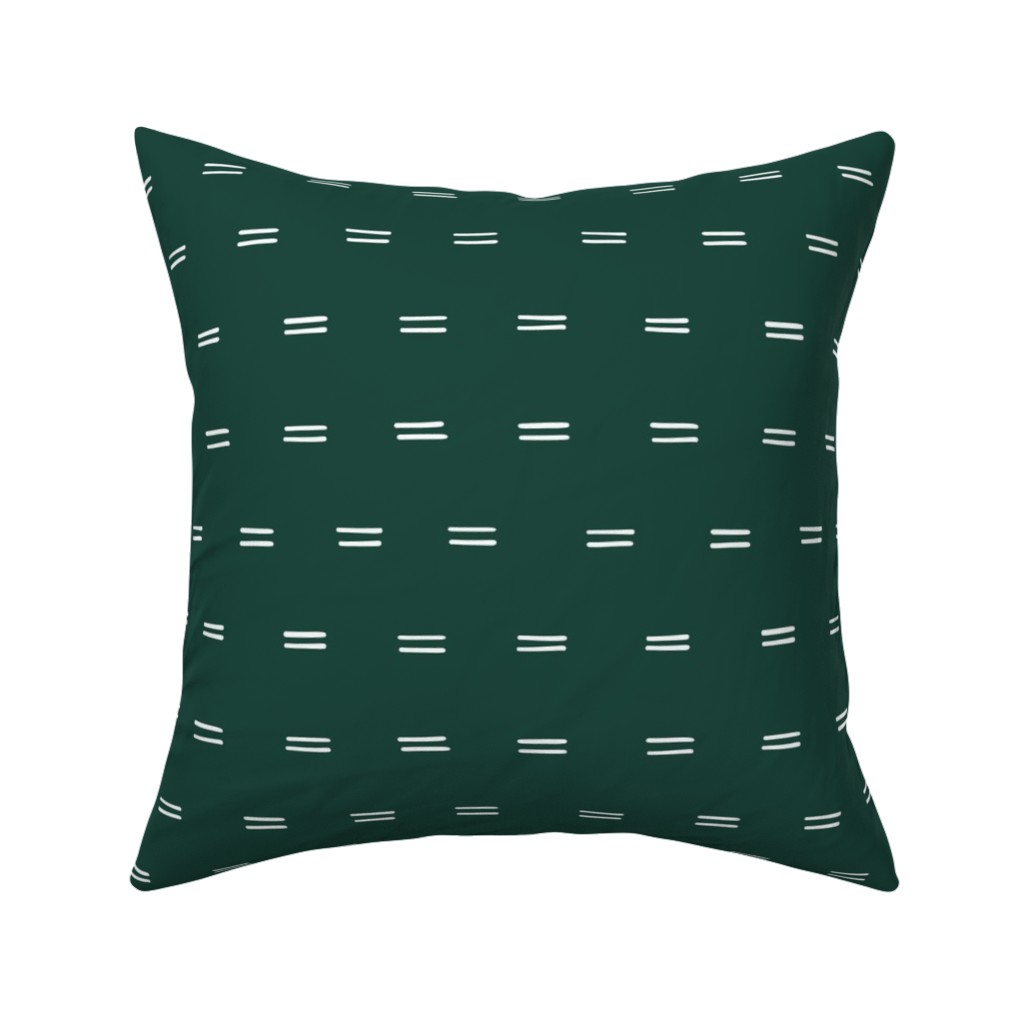 Parallel Lines Hand Drawn Mudcloth on Bottle Green Pillow, Woven, White, 16x16, Double Sided, Green