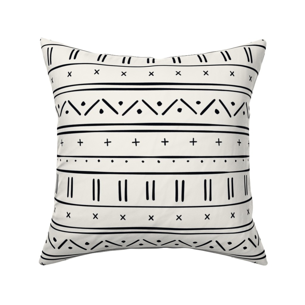 African Inspired Mudcloth - Black and Beige Pillow, Woven, White, 16x16, Double Sided, Beige, Pearl
