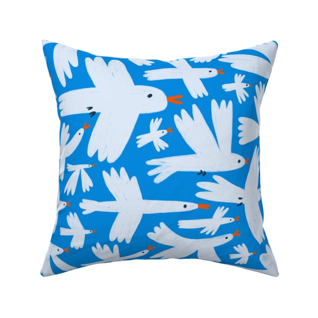 White Birds on Blue Pillow, Woven, White, 16x16, Double Sided, Blue