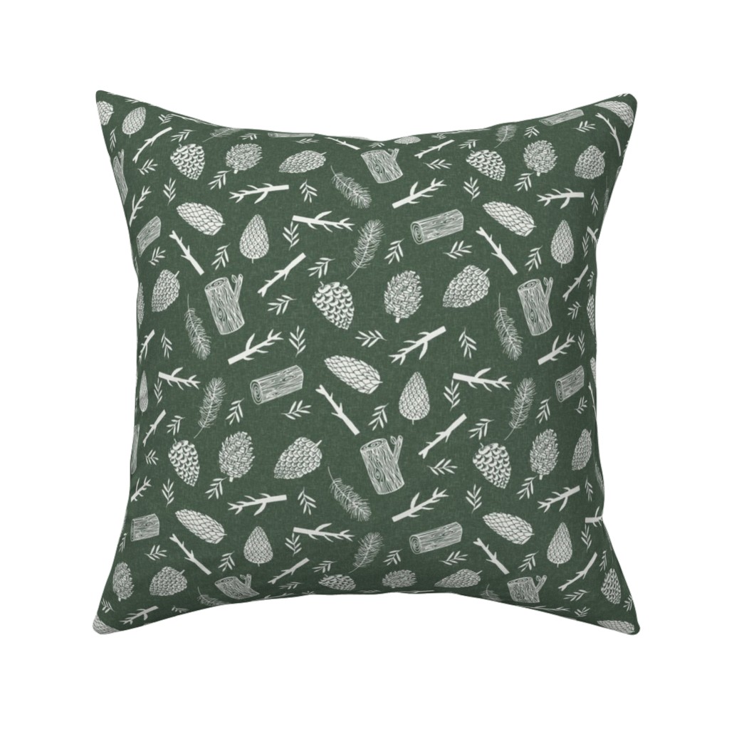 Pinecones - Hunter Green Pillow, Woven, White, 16x16, Double Sided, Green, Classic Green