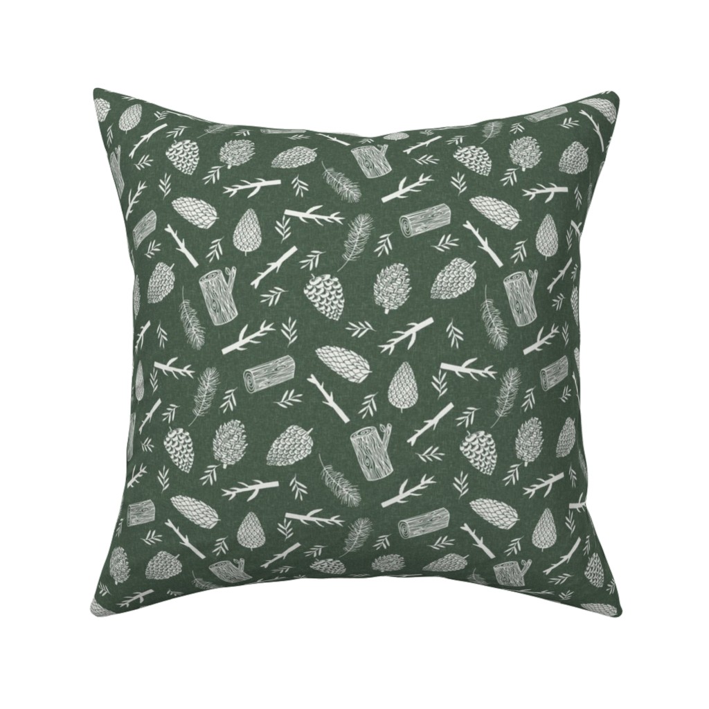 Pinecones - Hunter Green Pillow, Woven, White, 16x16, Double Sided, Green