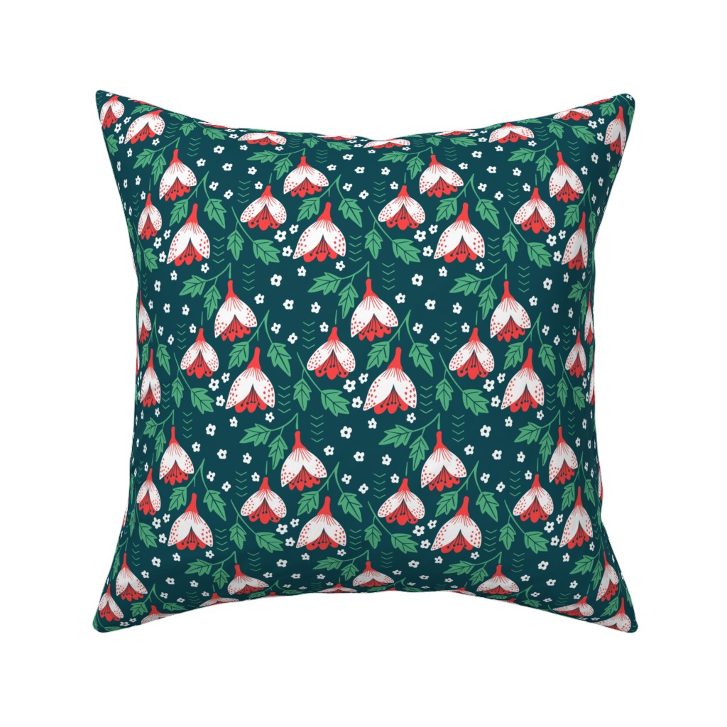 Christmas Flowers Pillow, Woven, White, 16x16, Double Sided, Green, Classic Green