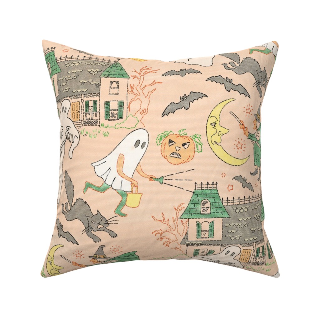 Halloween - Pink Pillow, Woven, White, 16x16, Double Sided, Multicolor