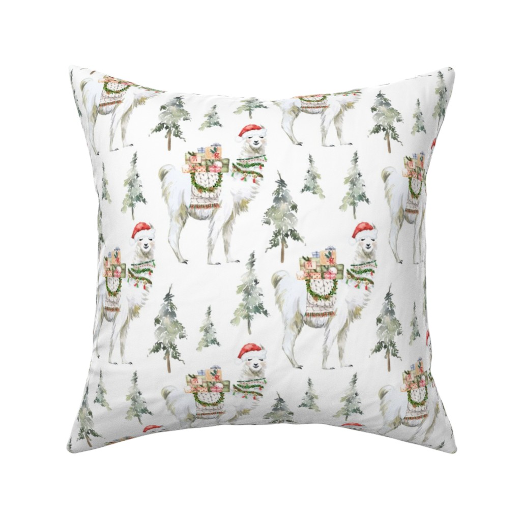Winter Christmas Llama - Multi Pillow, Woven, White, 16x16, Double Sided, Multicolor