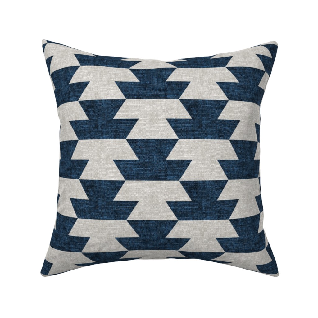 Boho Geometric Aztec - Stone & Denim Pillow, Woven, White, 16x16, Double Sided, Blue