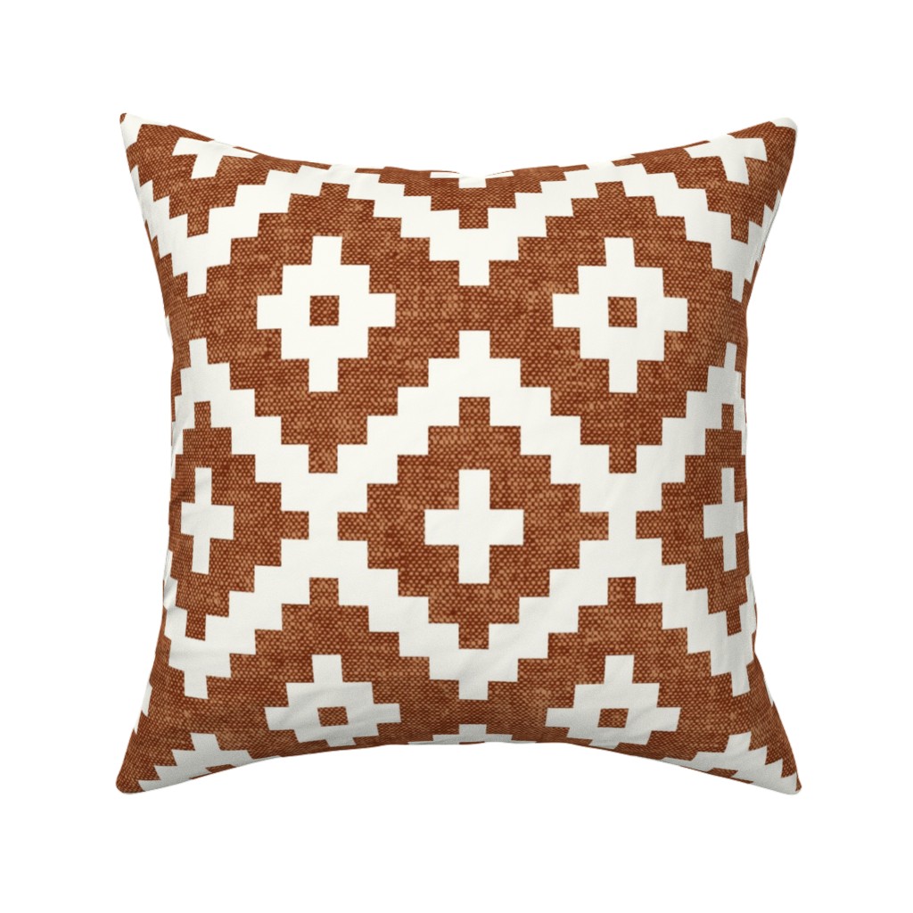 Geometric Woven Aztec - Ginger Pillow, Woven, White, 16x16, Double Sided, Brown