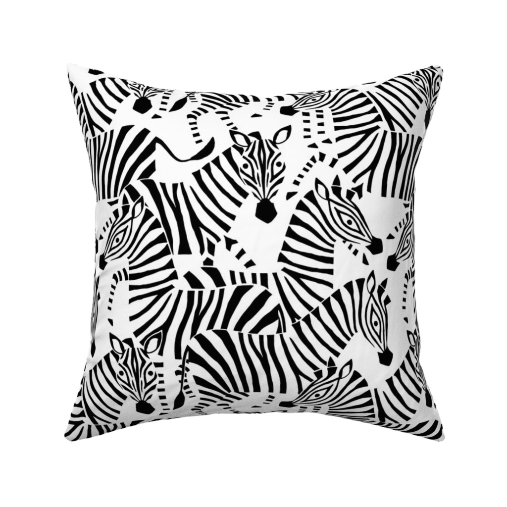 Zebras - Black & White Pillow, Woven, White, 16x16, Double Sided, Black