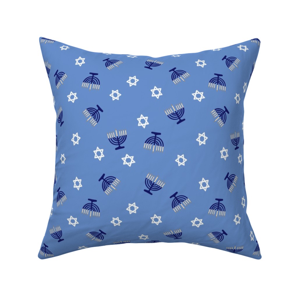 Hanukkah - Blue Pillow, Woven, White, 16x16, Double Sided, Blue