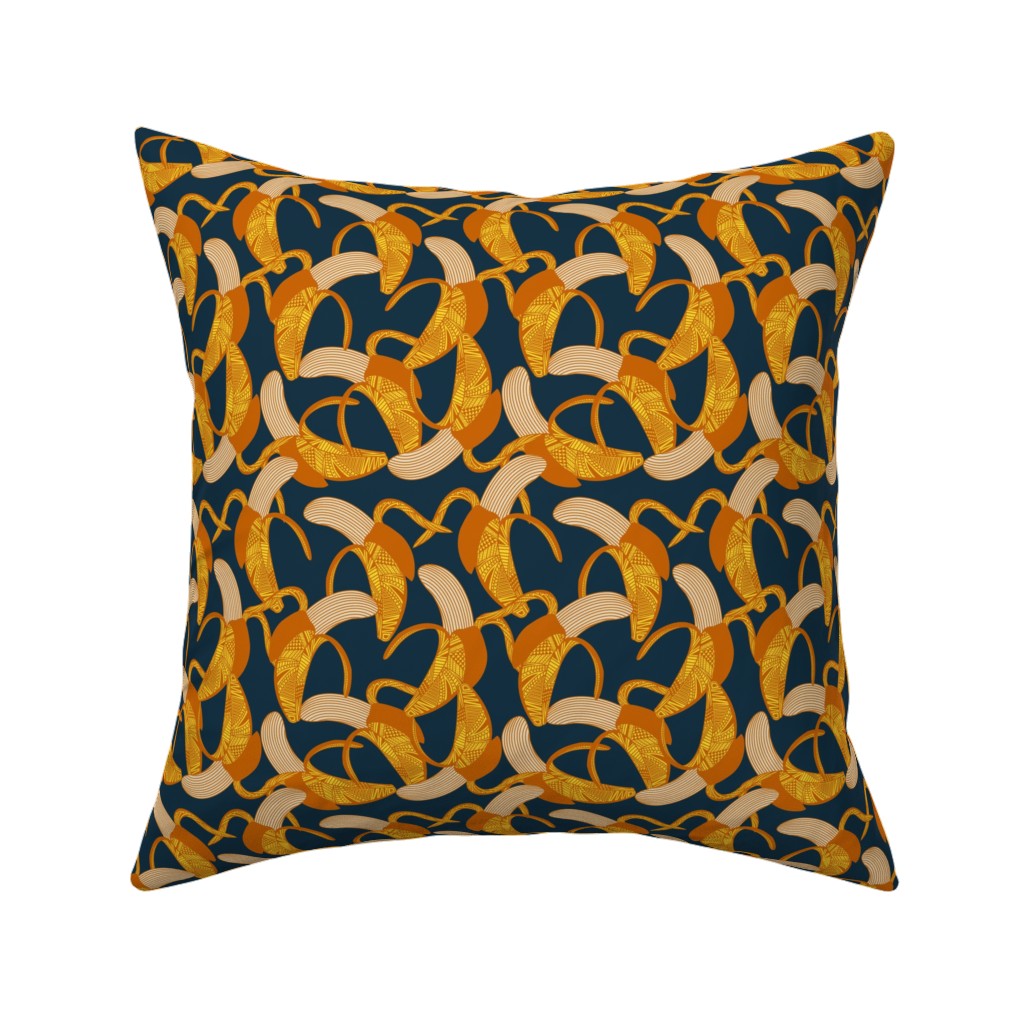 Peeled Banana - Yellow on Navy Pillow, Woven, White, 16x16, Double Sided, Yellow