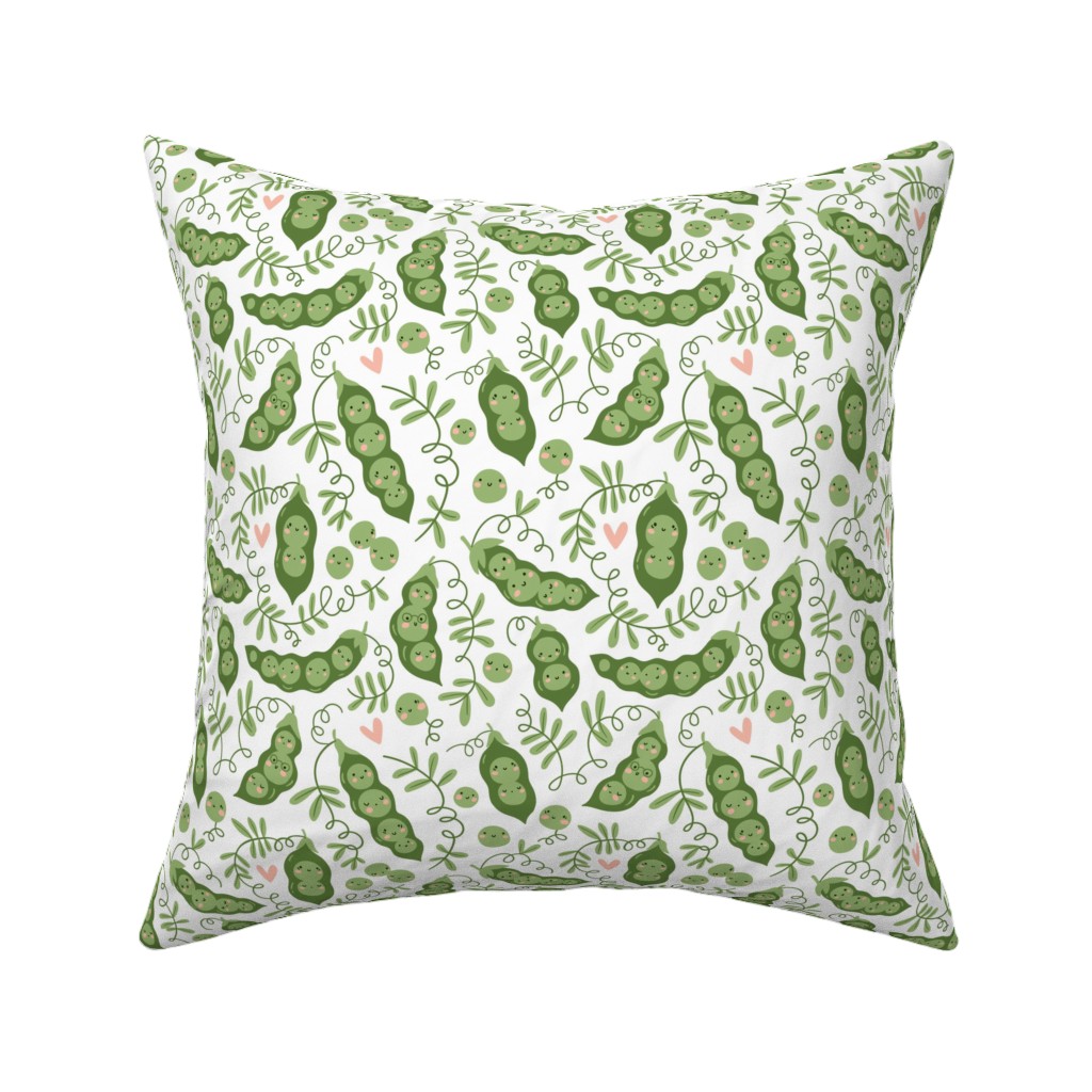 Cute Peas - Green Pillow, Woven, White, 16x16, Double Sided, Green, Classic Green