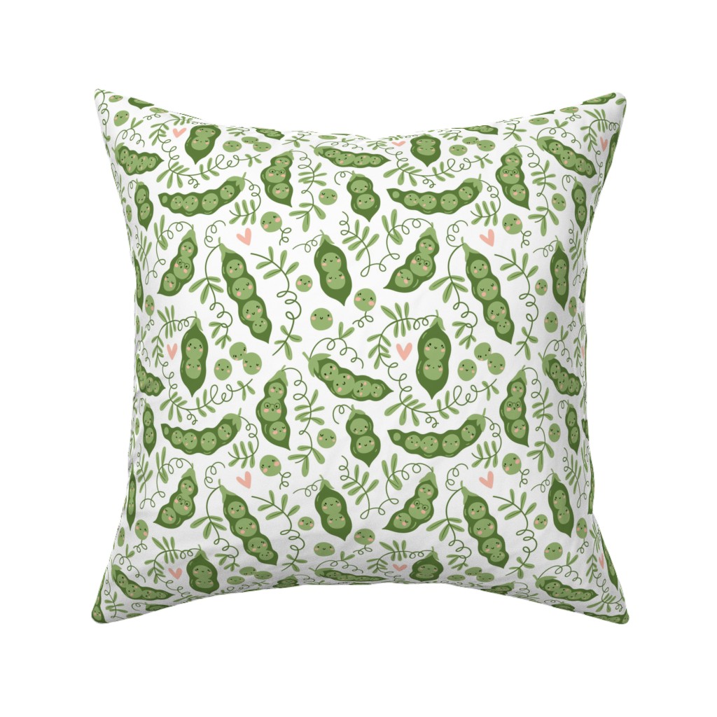 Cute Peas - Green Pillow, Woven, White, 16x16, Double Sided, Green