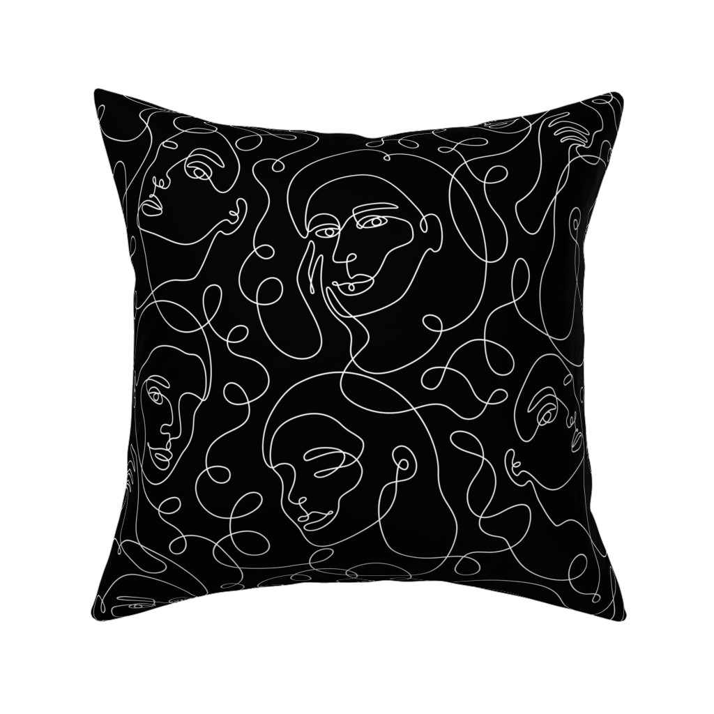 Hand Drawn Women Pillow, Woven, White, 16x16, Double Sided, Black