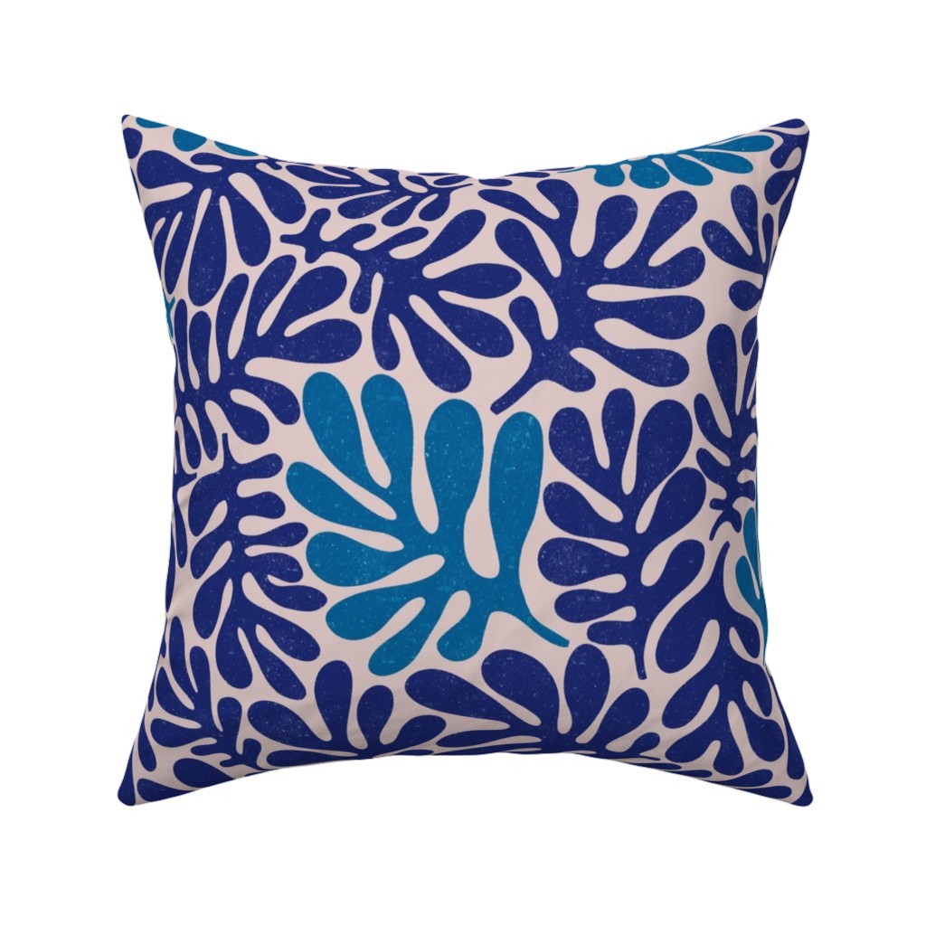 Organic Leaves - Blue Pillow, Woven, White, 16x16, Double Sided, Blue