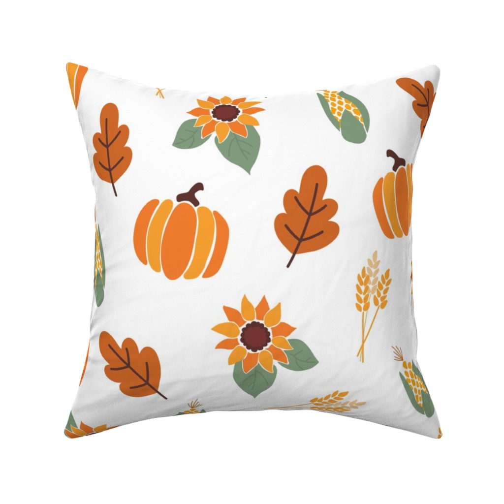Sunflowers Pumpkins and Corn Cobs Pillow, Woven, White, 16x16, Double Sided, Multicolor