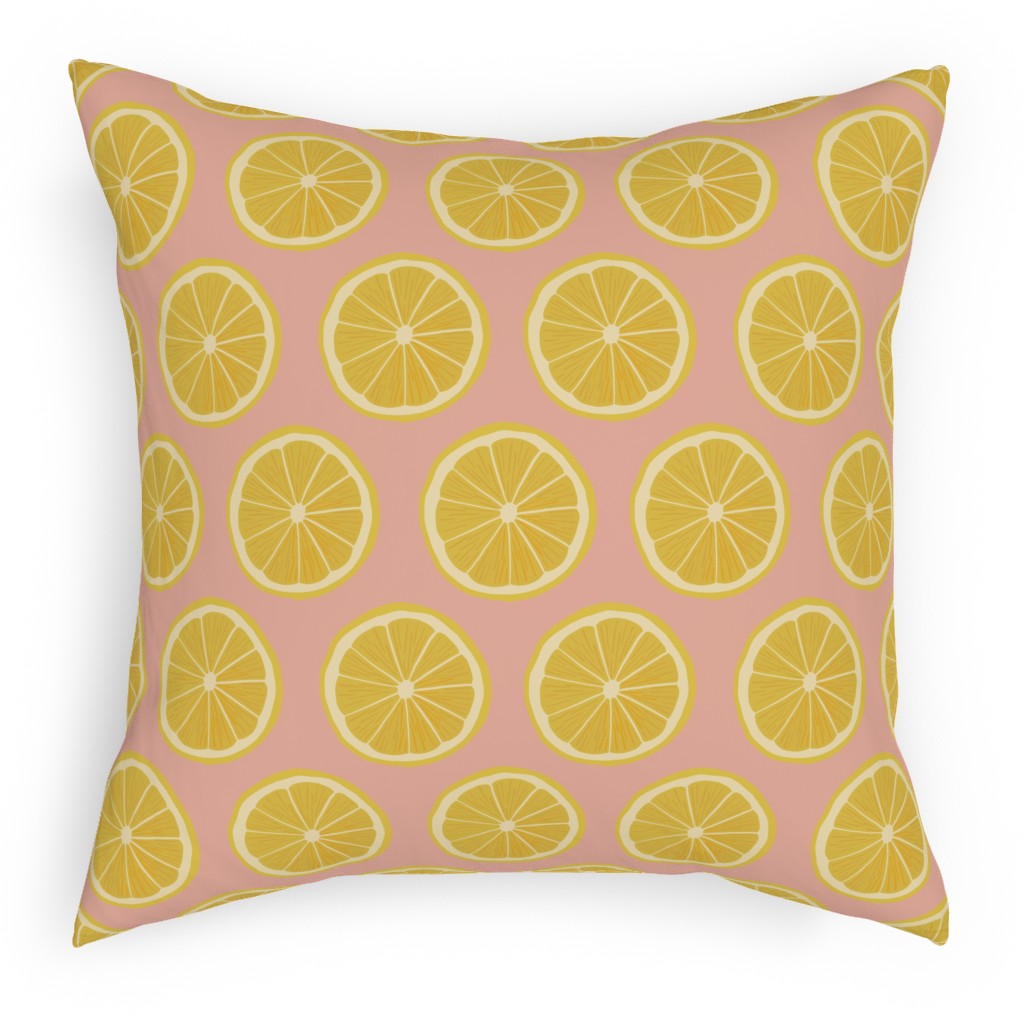 Lemon - Pink Pillow, Woven, White, 18x18, Double Sided, Pink