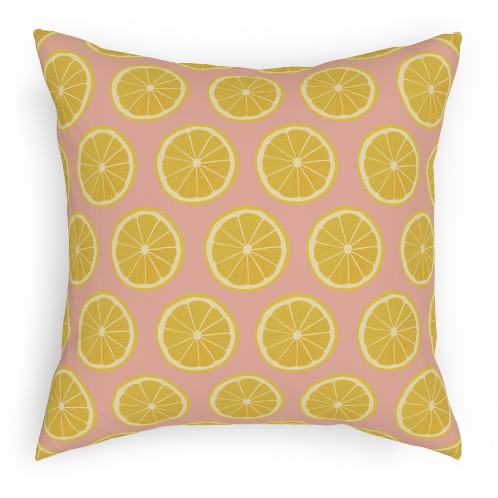 Lemon - Pink Pillow, Woven, White, 18x18, Double Sided, Pink, Bright Pink