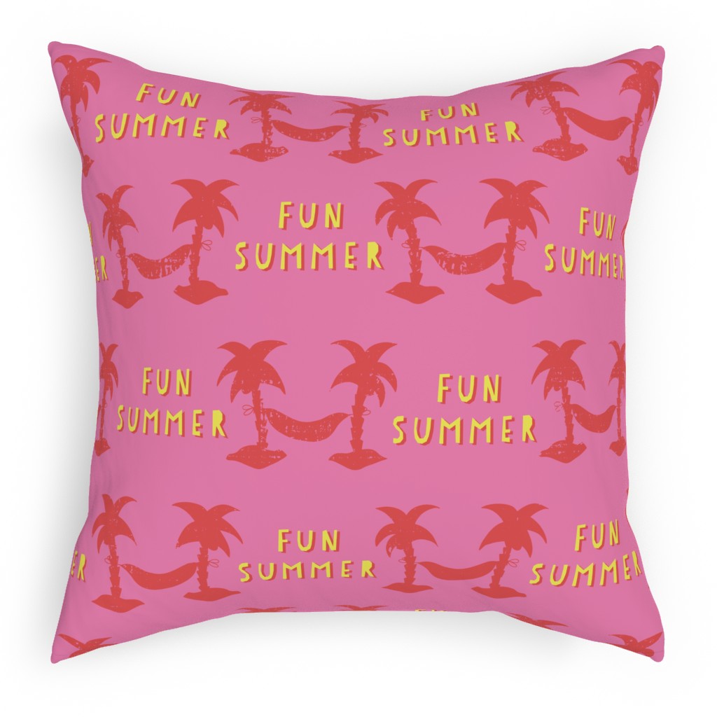 Fun Summer Palm Trees Pillow, Woven, White, 18x18, Double Sided, Pink, Bright Pink