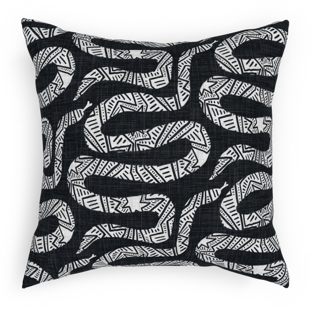 Snake Study - Black Pillow, Woven, White, 18x18, Double Sided, Black, Black