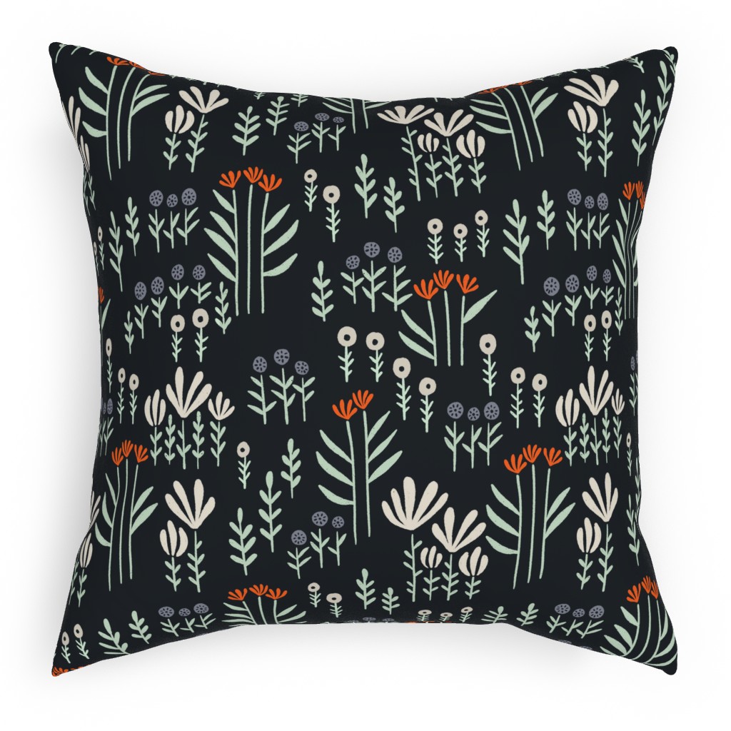 Delicate Floral - Orange and White Pillow, Woven, White, 18x18, Double Sided, Black, Black