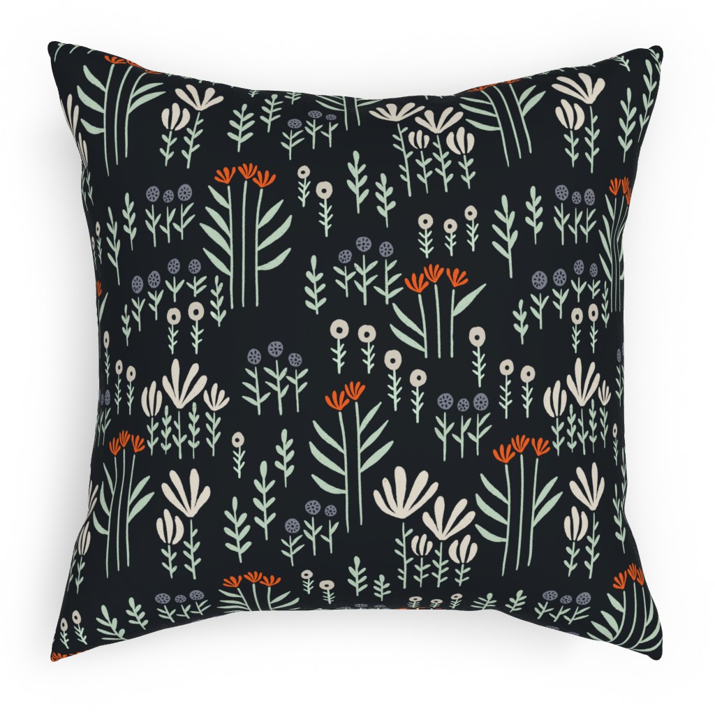 Delicate Floral - Orange and White Pillow, Woven, White, 18x18, Double Sided, Black