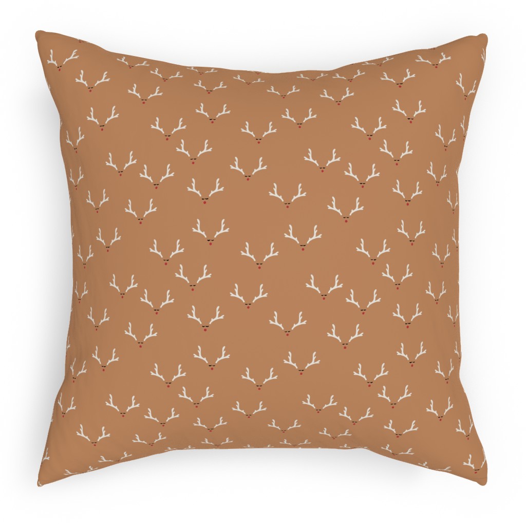Festive Reindeer Christmas - Mustard Pillow, Woven, White, 18x18, Double Sided, Orange