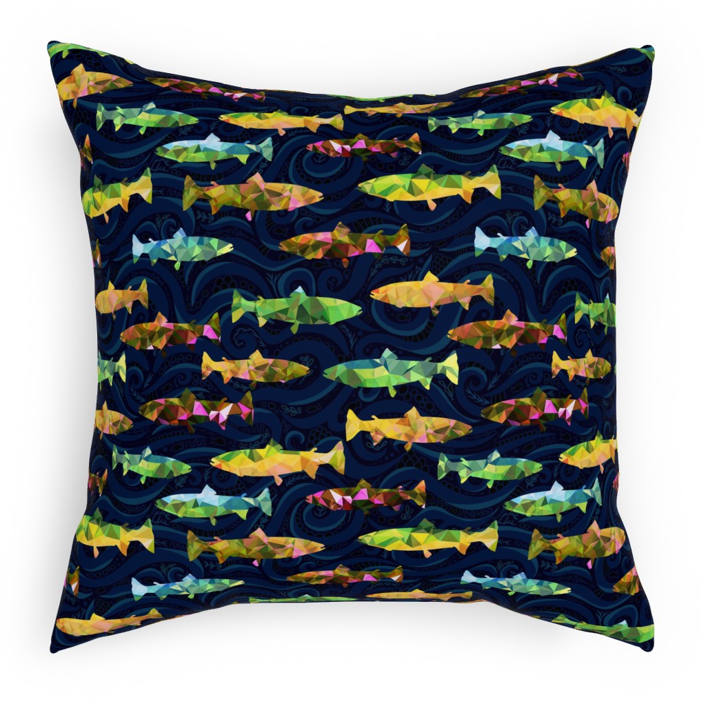 Hillside Rainbow Salmon - Multi on Dark Pillow, Woven, White, 18x18, Double Sided, Multicolor