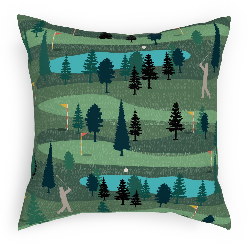 Golf Day Out - Green Pillow, Woven, White, 18x18, Double Sided, Green